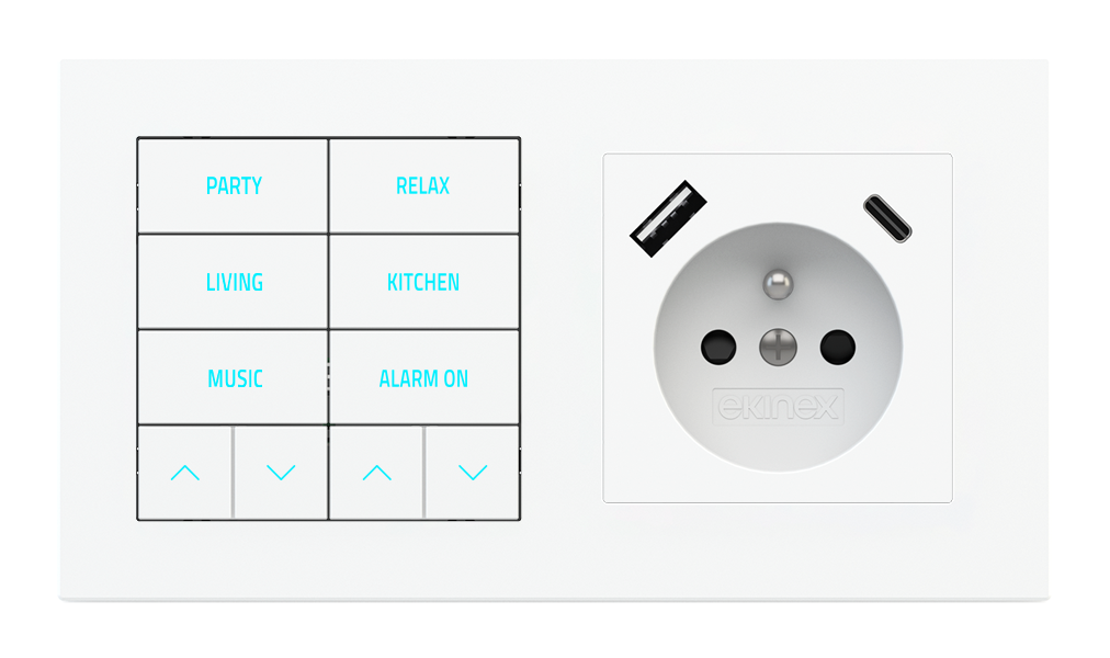 Power socket french standard, USB A-C, 55x55 mm