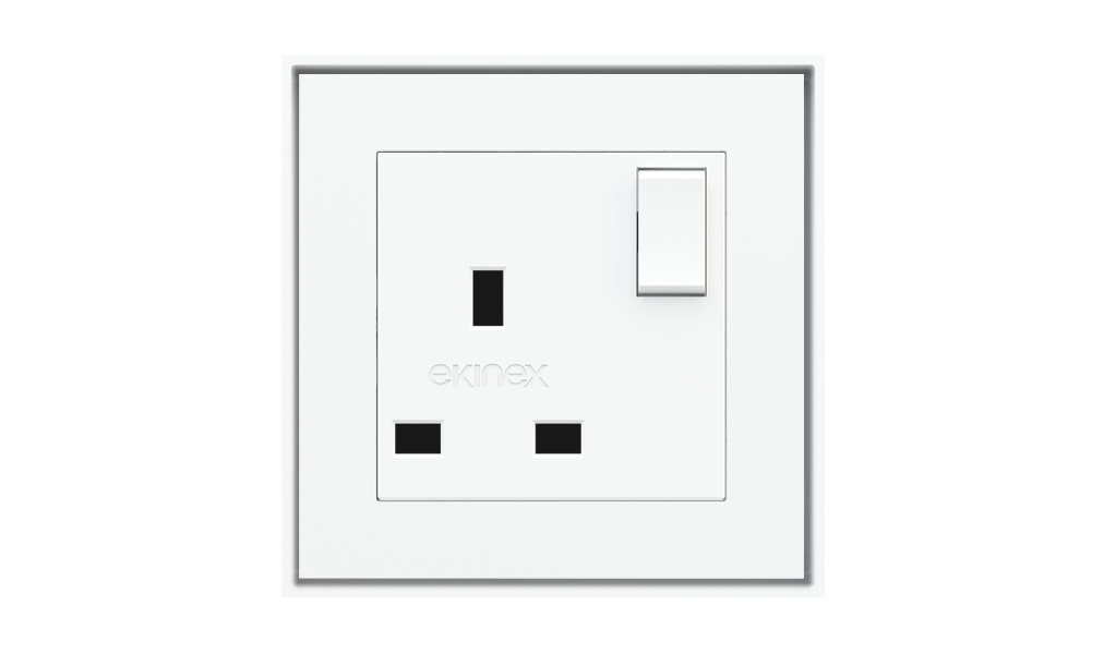 Power socket UK standard with Switch, 55x55 mm
