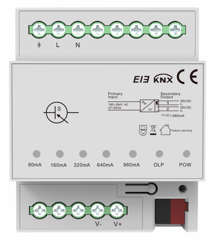 30V DC power supply for the EIB/KNX system, replete with monitoring capabilities