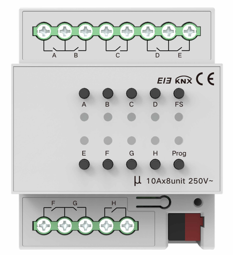[AKB-KXAC-B1R8A10] KNX 8-channel 10A switch actuator can support a load of up to 10A per channel, m