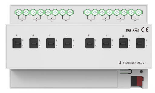 [AKB-KXAC-B1R8A16] KNX 8-channel 16A switch actuator can support a load of up to 16A per channel, m